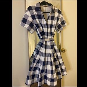 Eliza J Blue & White Checkered Gingham Dress